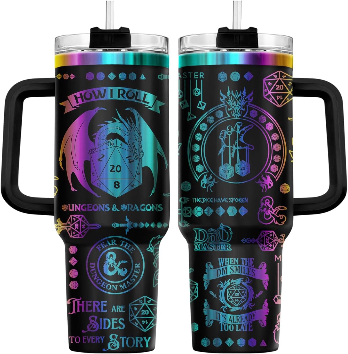 Fantasy Cat Dinosaur 40 oz Tumbler with Handle, Cat Lover Gift | Feline Lover Gift, Feline Kitty Whiskers Paw Meow Fur Baby Enchanted Magical Mythical Quest Tumbler