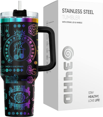 Fantasy Cat Dinosaur 40 oz Tumbler with Handle, Cat Lover Gift | Feline Lover Gift, Feline Kitty Whiskers Paw Meow Fur Baby Enchanted Magical Mythical Quest Tumbler