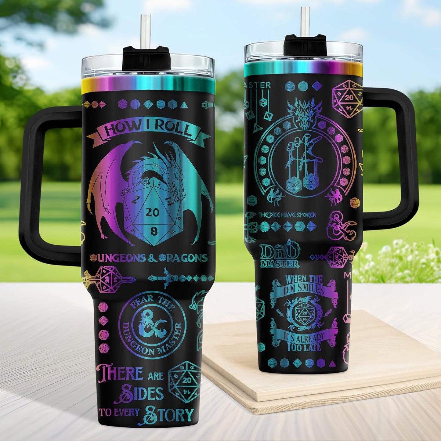 Fantasy Cat Dinosaur 40 oz Tumbler with Handle, Cat Lover Gift | Feline Lover Gift, Feline Kitty Whiskers Paw Meow Fur Baby Enchanted Magical Mythical Quest Tumbler