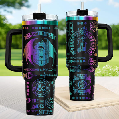 Fantasy Cat Dinosaur 40 oz Tumbler with Handle, Cat Lover Gift | Feline Lover Gift, Feline Kitty Whiskers Paw Meow Fur Baby Enchanted Magical Mythical Quest Tumbler