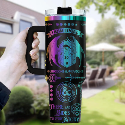 Fantasy Cat Dinosaur 40 oz Tumbler with Handle, Cat Lover Gift | Feline Lover Gift, Feline Kitty Whiskers Paw Meow Fur Baby Enchanted Magical Mythical Quest Tumbler