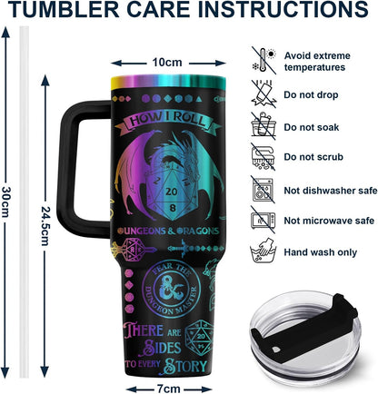 Fantasy Cat Dinosaur 40 oz Tumbler with Handle, Cat Lover Gift | Feline Lover Gift, Feline Kitty Whiskers Paw Meow Fur Baby Enchanted Magical Mythical Quest Tumbler