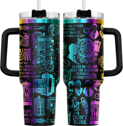 Fantasy Cat Dinosaur 40 oz Tumbler with Handle, Cat Lover Gift | Feline Lover Gift, Feline Kitty Whiskers Paw Meow Fur Baby Enchanted Magical Mythical Quest Tumbler