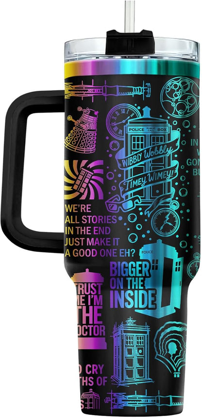 Fantasy Cat Dinosaur 40 oz Tumbler with Handle, Cat Lover Gift | Feline Lover Gift, Feline Kitty Whiskers Paw Meow Fur Baby Enchanted Magical Mythical Quest Tumbler