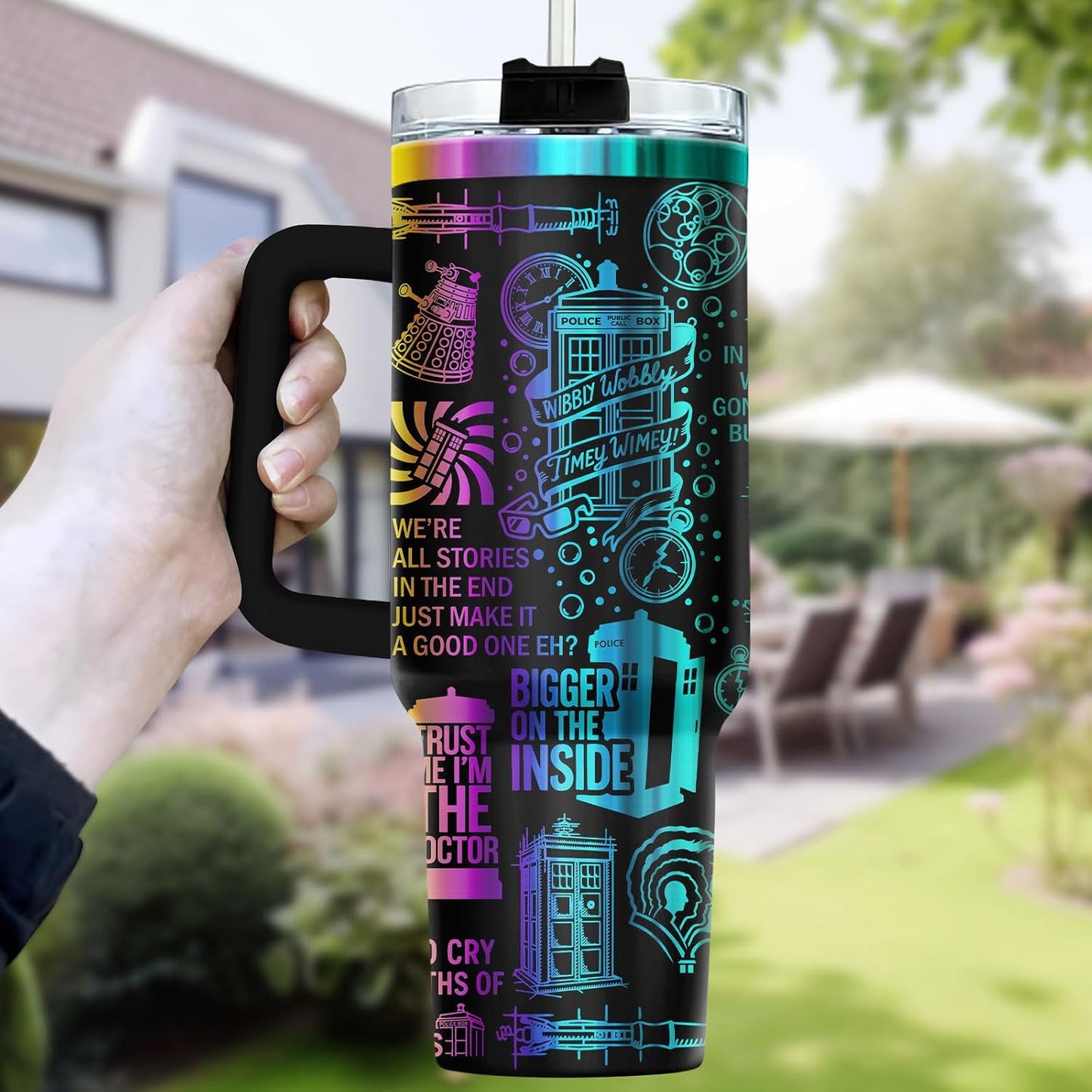 Fantasy Cat Dinosaur 40 oz Tumbler with Handle, Cat Lover Gift | Feline Lover Gift, Feline Kitty Whiskers Paw Meow Fur Baby Enchanted Magical Mythical Quest Tumbler