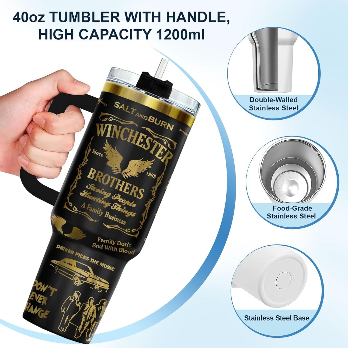 Fantasy Cat Dinosaur 40 oz Tumbler with Handle, Cat Lover Gift | Feline Lover Gift, Feline Kitty Whiskers Paw Meow Fur Baby Enchanted Magical Mythical Quest Tumbler