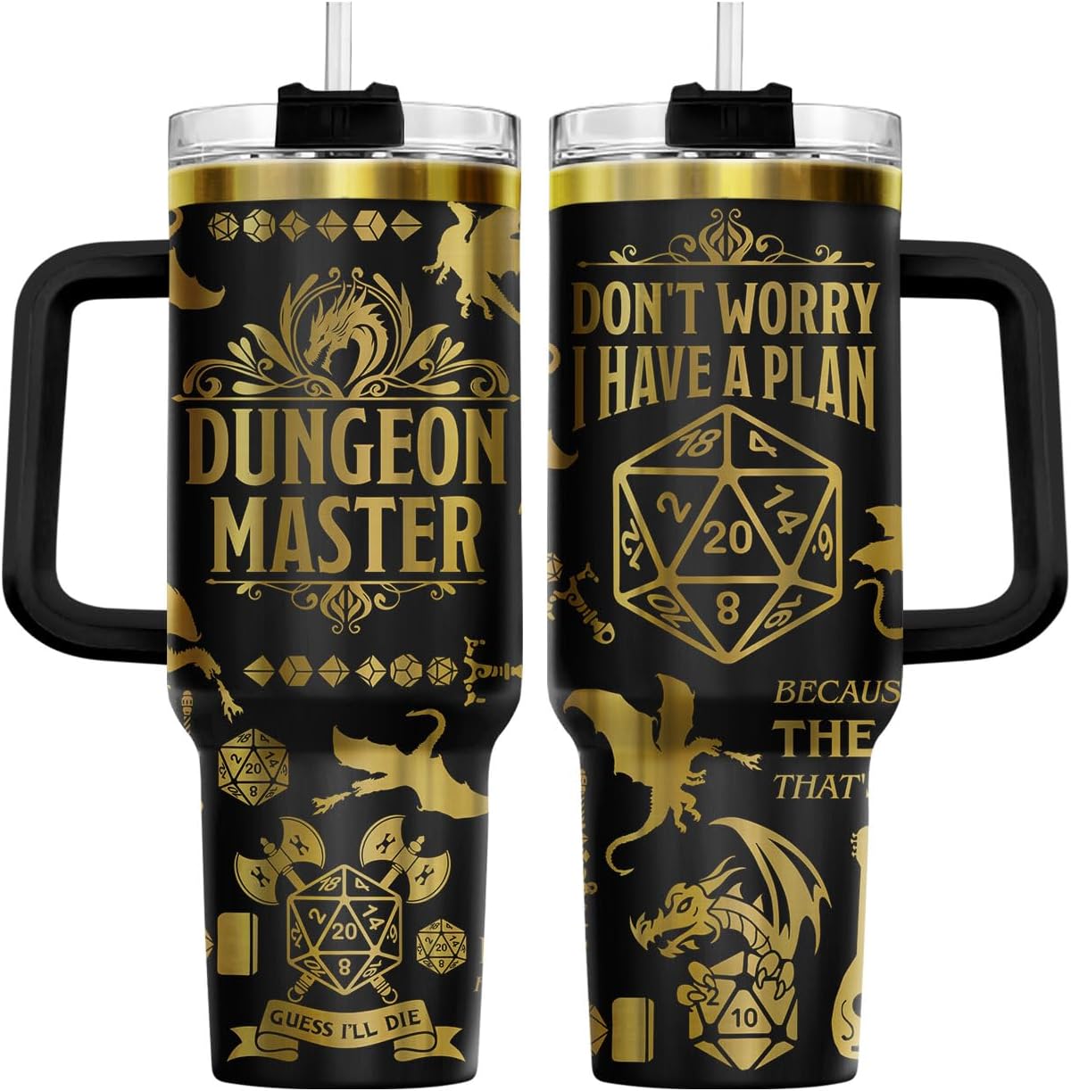 Fantasy Cat Dinosaur 40 oz Tumbler with Handle, Cat Lover Gift | Feline Lover Gift, Feline Kitty Whiskers Paw Meow Fur Baby Enchanted Magical Mythical Quest Tumbler