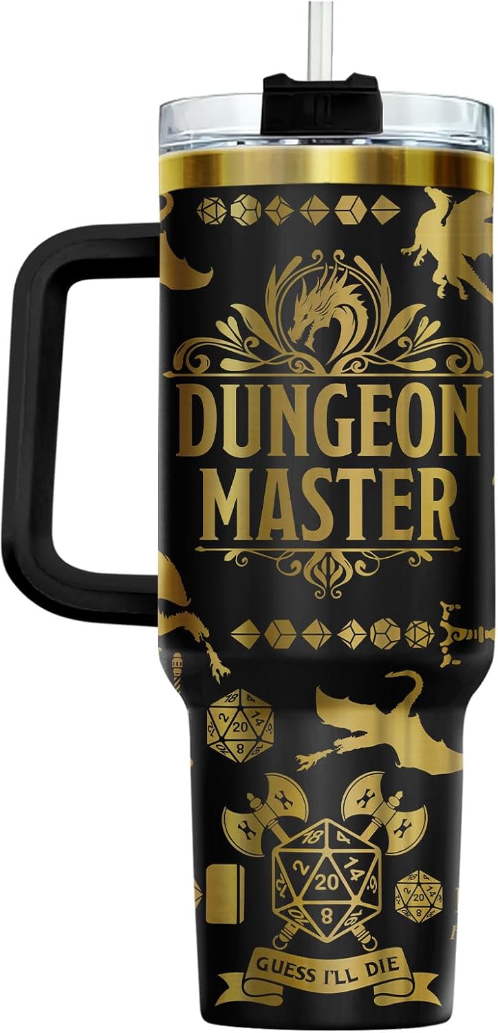 Fantasy Cat Dinosaur 40 oz Tumbler with Handle, Cat Lover Gift | Feline Lover Gift, Feline Kitty Whiskers Paw Meow Fur Baby Enchanted Magical Mythical Quest Tumbler