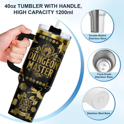 Fantasy Cat Dinosaur 40 oz Tumbler with Handle, Cat Lover Gift | Feline Lover Gift, Feline Kitty Whiskers Paw Meow Fur Baby Enchanted Magical Mythical Quest Tumbler
