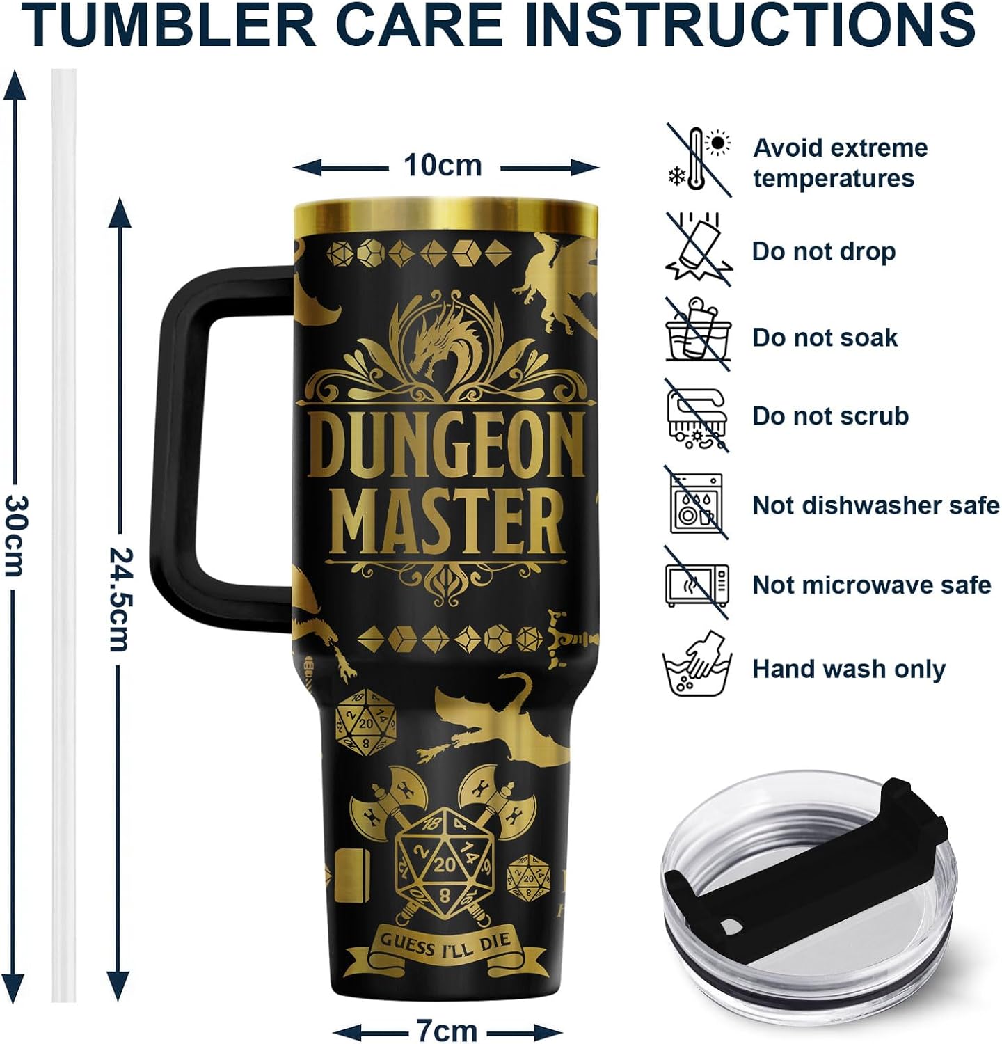 Fantasy Cat Dinosaur 40 oz Tumbler with Handle, Cat Lover Gift | Feline Lover Gift, Feline Kitty Whiskers Paw Meow Fur Baby Enchanted Magical Mythical Quest Tumbler