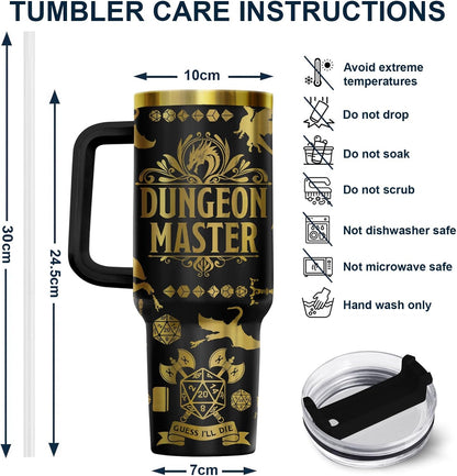 Fantasy Cat Dinosaur 40 oz Tumbler with Handle, Cat Lover Gift | Feline Lover Gift, Feline Kitty Whiskers Paw Meow Fur Baby Enchanted Magical Mythical Quest Tumbler