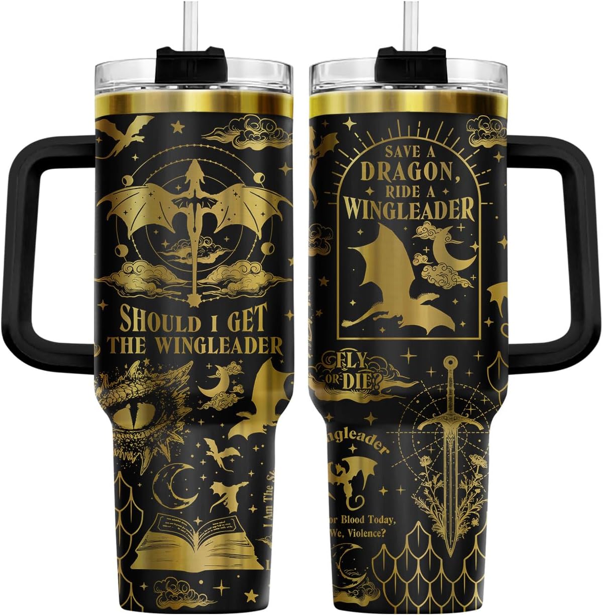 Fantasy Cat Dinosaur 40 oz Tumbler with Handle, Cat Lover Gift | Feline Lover Gift, Feline Kitty Whiskers Paw Meow Fur Baby Enchanted Magical Mythical Quest Tumbler