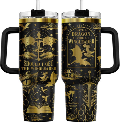 Fantasy Cat Dinosaur 40 oz Tumbler with Handle, Cat Lover Gift | Feline Lover Gift, Feline Kitty Whiskers Paw Meow Fur Baby Enchanted Magical Mythical Quest Tumbler