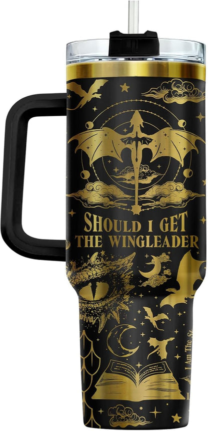 Fantasy Cat Dinosaur 40 oz Tumbler with Handle, Cat Lover Gift | Feline Lover Gift, Feline Kitty Whiskers Paw Meow Fur Baby Enchanted Magical Mythical Quest Tumbler