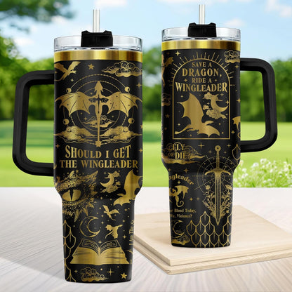 Fantasy Cat Dinosaur 40 oz Tumbler with Handle, Cat Lover Gift | Feline Lover Gift, Feline Kitty Whiskers Paw Meow Fur Baby Enchanted Magical Mythical Quest Tumbler