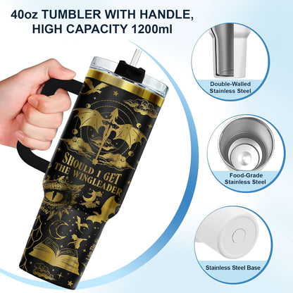 Fantasy Cat Dinosaur 40 oz Tumbler with Handle, Cat Lover Gift | Feline Lover Gift, Feline Kitty Whiskers Paw Meow Fur Baby Enchanted Magical Mythical Quest Tumbler