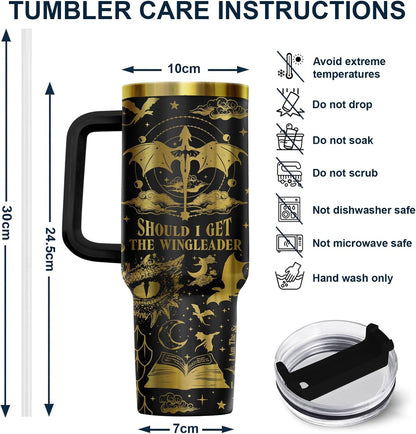 Fantasy Cat Dinosaur 40 oz Tumbler with Handle, Cat Lover Gift | Feline Lover Gift, Feline Kitty Whiskers Paw Meow Fur Baby Enchanted Magical Mythical Quest Tumbler