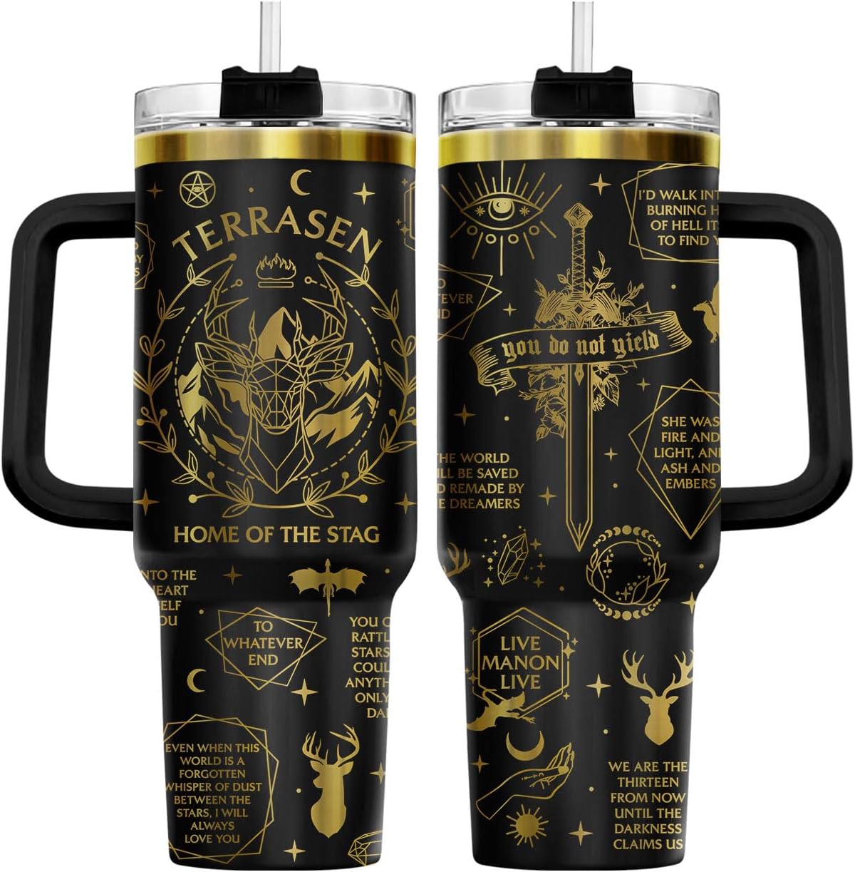 Fantasy Cat Dinosaur 40 oz Tumbler with Handle, Cat Lover Gift | Feline Lover Gift, Feline Kitty Whiskers Paw Meow Fur Baby Enchanted Magical Mythical Quest Tumbler