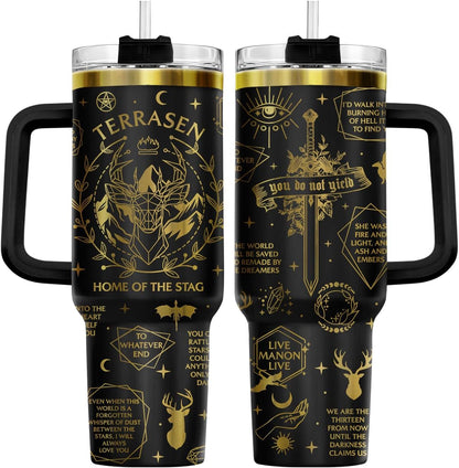 Fantasy Cat Dinosaur 40 oz Tumbler with Handle, Cat Lover Gift | Feline Lover Gift, Feline Kitty Whiskers Paw Meow Fur Baby Enchanted Magical Mythical Quest Tumbler