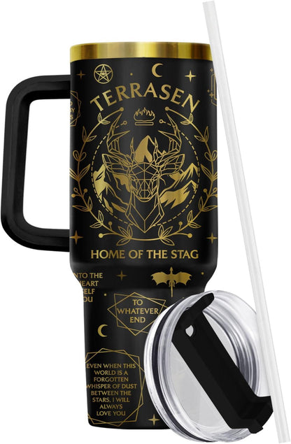 Fantasy Cat Dinosaur 40 oz Tumbler with Handle, Cat Lover Gift | Feline Lover Gift, Feline Kitty Whiskers Paw Meow Fur Baby Enchanted Magical Mythical Quest Tumbler
