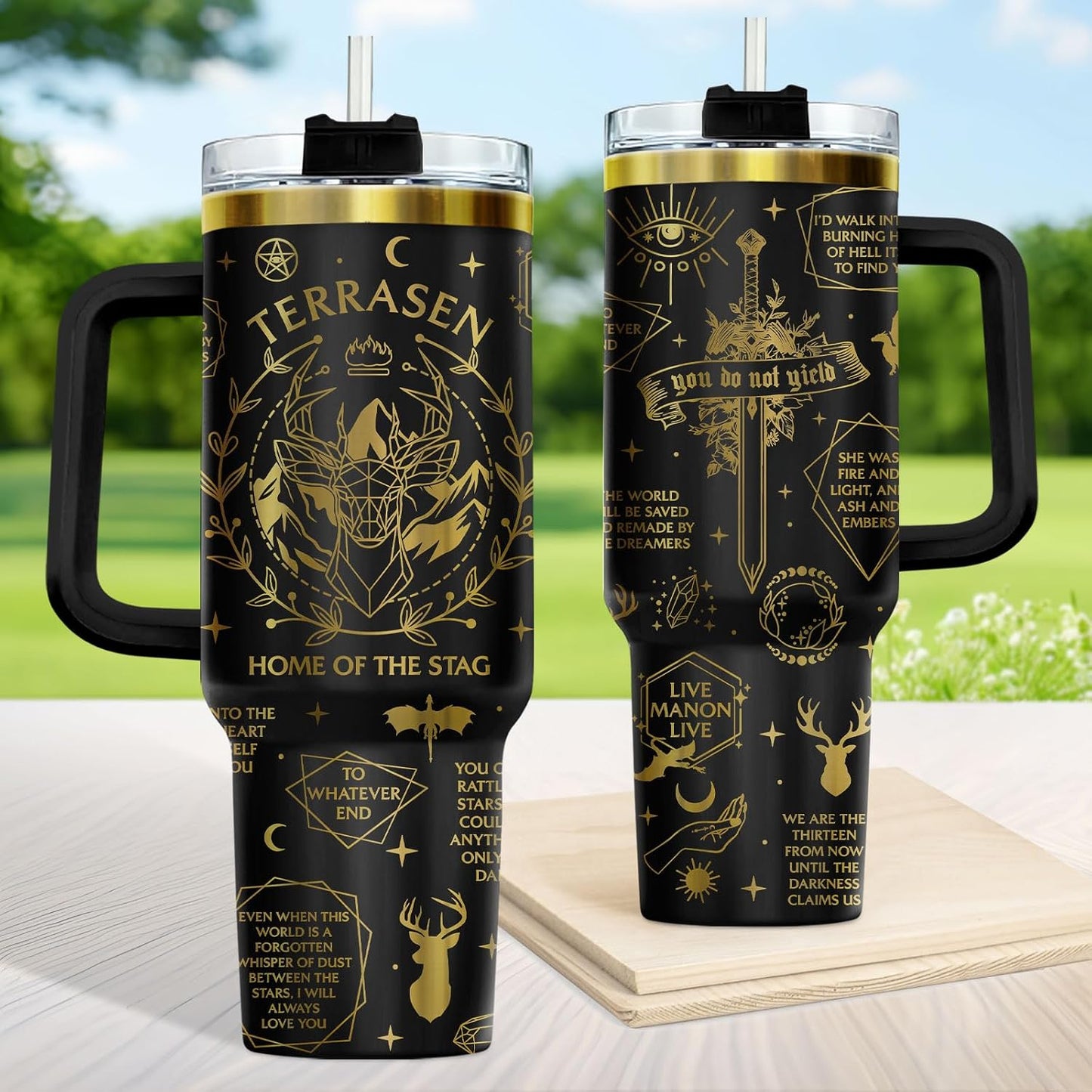 Fantasy Cat Dinosaur 40 oz Tumbler with Handle, Cat Lover Gift | Feline Lover Gift, Feline Kitty Whiskers Paw Meow Fur Baby Enchanted Magical Mythical Quest Tumbler