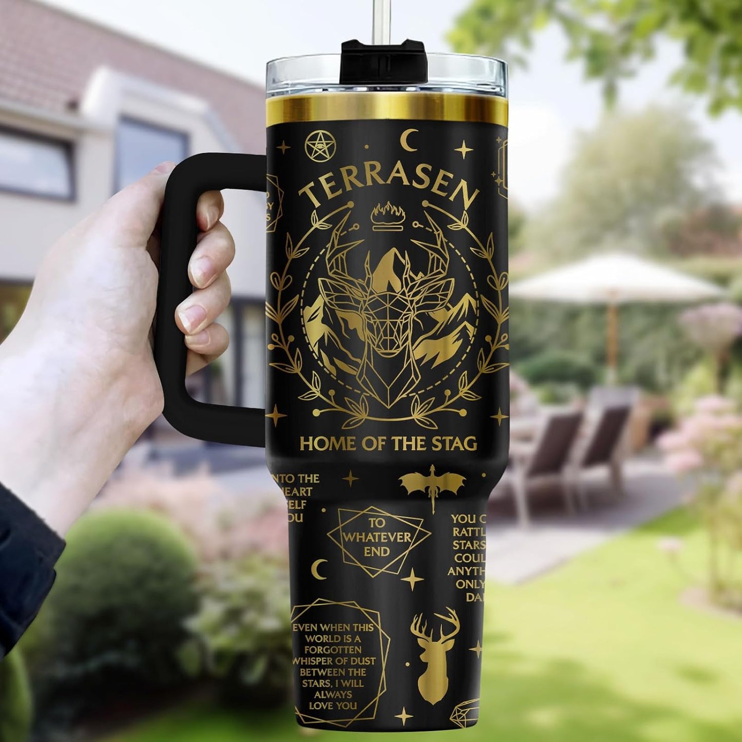 Fantasy Cat Dinosaur 40 oz Tumbler with Handle, Cat Lover Gift | Feline Lover Gift, Feline Kitty Whiskers Paw Meow Fur Baby Enchanted Magical Mythical Quest Tumbler