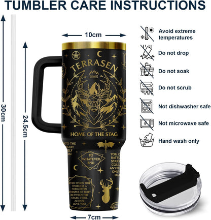 Fantasy Cat Dinosaur 40 oz Tumbler with Handle, Cat Lover Gift | Feline Lover Gift, Feline Kitty Whiskers Paw Meow Fur Baby Enchanted Magical Mythical Quest Tumbler