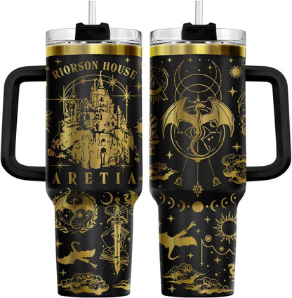 Fantasy Cat Dinosaur 40 oz Tumbler with Handle, Cat Lover Gift | Feline Lover Gift, Feline Kitty Whiskers Paw Meow Fur Baby Enchanted Magical Mythical Quest Tumbler