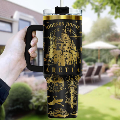 Fantasy Cat Dinosaur 40 oz Tumbler with Handle, Cat Lover Gift | Feline Lover Gift, Feline Kitty Whiskers Paw Meow Fur Baby Enchanted Magical Mythical Quest Tumbler