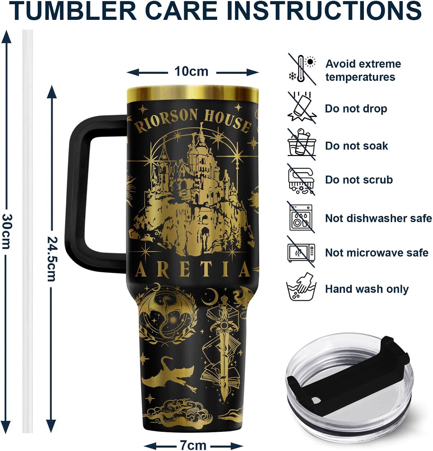 Fantasy Cat Dinosaur 40 oz Tumbler with Handle, Cat Lover Gift | Feline Lover Gift, Feline Kitty Whiskers Paw Meow Fur Baby Enchanted Magical Mythical Quest Tumbler