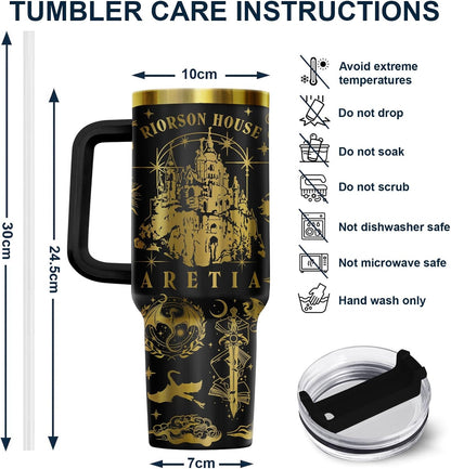 Fantasy Cat Dinosaur 40 oz Tumbler with Handle, Cat Lover Gift | Feline Lover Gift, Feline Kitty Whiskers Paw Meow Fur Baby Enchanted Magical Mythical Quest Tumbler