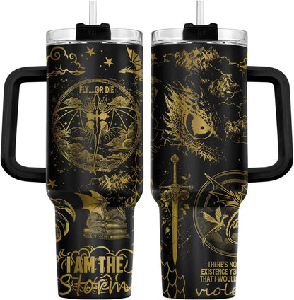 Fantasy Cat Dinosaur 40 oz Tumbler with Handle, Cat Lover Gift | Feline Lover Gift, Feline Kitty Whiskers Paw Meow Fur Baby Enchanted Magical Mythical Quest Tumbler