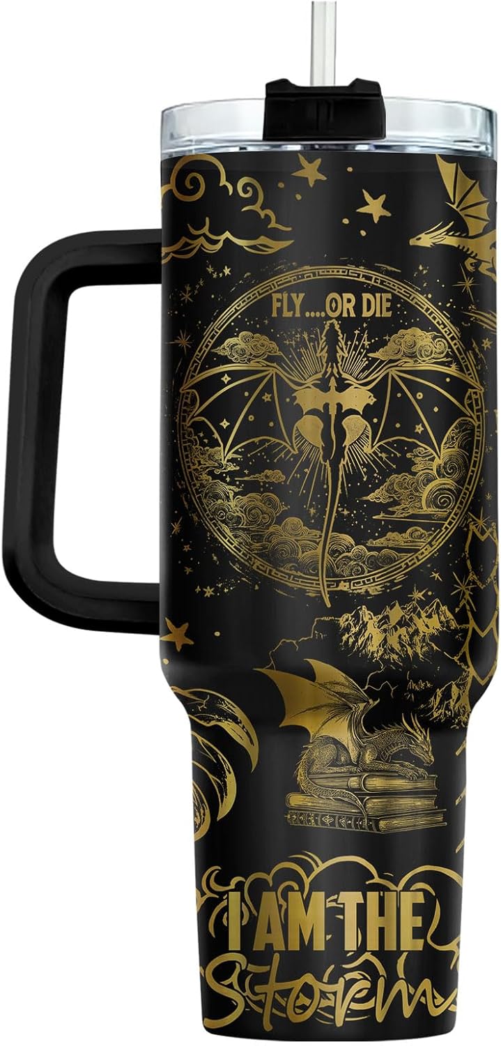 Fantasy Cat Dinosaur 40 oz Tumbler with Handle, Cat Lover Gift | Feline Lover Gift, Feline Kitty Whiskers Paw Meow Fur Baby Enchanted Magical Mythical Quest Tumbler