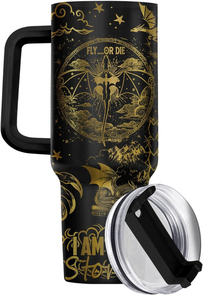 Fantasy Cat Dinosaur 40 oz Tumbler with Handle, Cat Lover Gift | Feline Lover Gift, Feline Kitty Whiskers Paw Meow Fur Baby Enchanted Magical Mythical Quest Tumbler