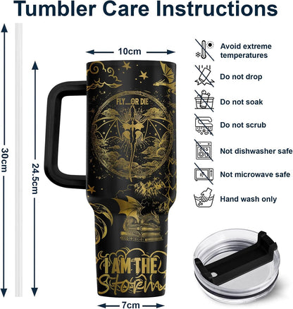 Fantasy Cat Dinosaur 40 oz Tumbler with Handle, Cat Lover Gift | Feline Lover Gift, Feline Kitty Whiskers Paw Meow Fur Baby Enchanted Magical Mythical Quest Tumbler