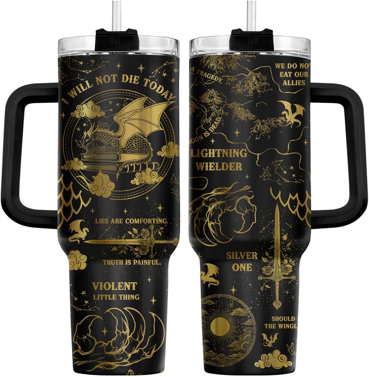 Fantasy Cat Dinosaur 40 oz Tumbler with Handle, Cat Lover Gift | Feline Lover Gift, Feline Kitty Whiskers Paw Meow Fur Baby Enchanted Magical Mythical Quest Tumbler