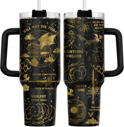 Fantasy Cat Dinosaur 40 oz Tumbler with Handle, Cat Lover Gift | Feline Lover Gift, Feline Kitty Whiskers Paw Meow Fur Baby Enchanted Magical Mythical Quest Tumbler