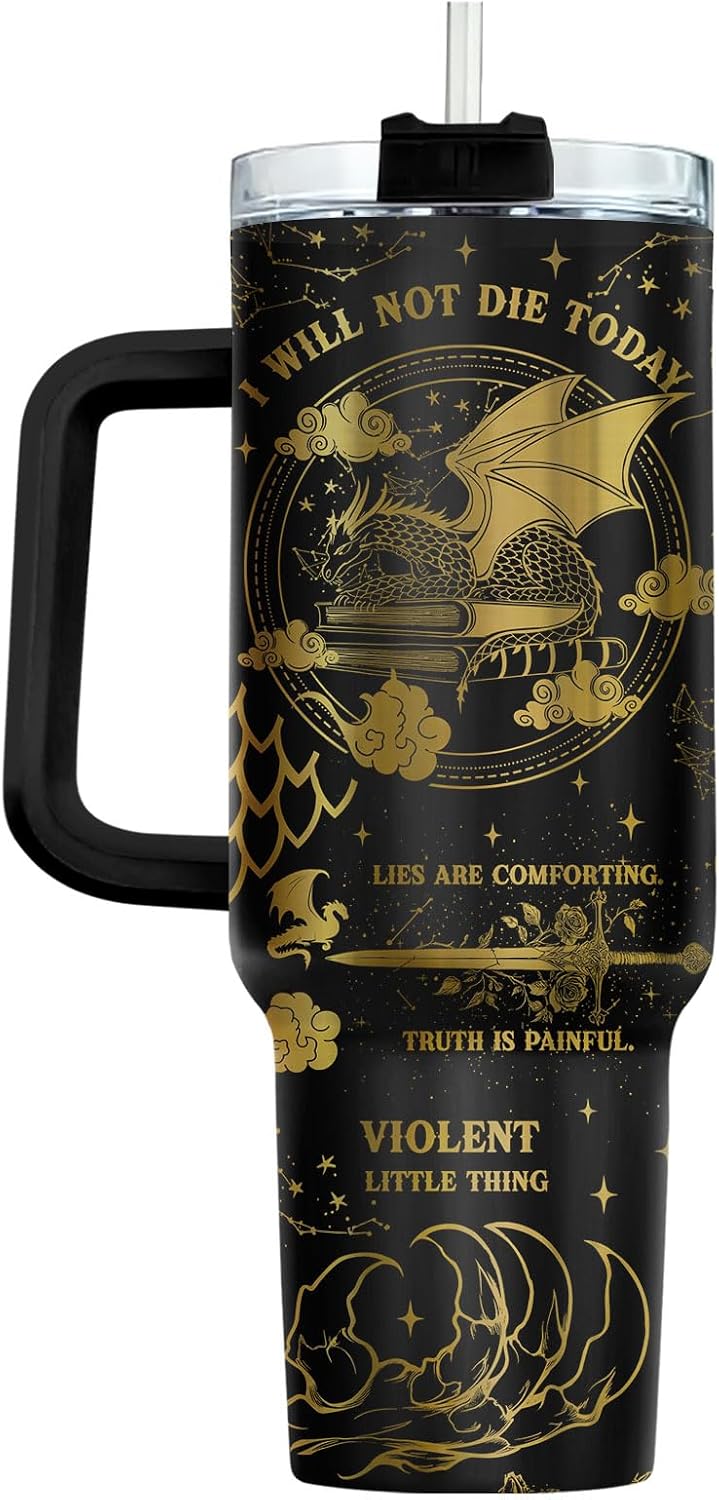 Fantasy Cat Dinosaur 40 oz Tumbler with Handle, Cat Lover Gift | Feline Lover Gift, Feline Kitty Whiskers Paw Meow Fur Baby Enchanted Magical Mythical Quest Tumbler