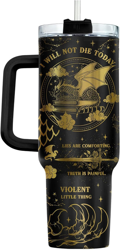 Fantasy Cat Dinosaur 40 oz Tumbler with Handle, Cat Lover Gift | Feline Lover Gift, Feline Kitty Whiskers Paw Meow Fur Baby Enchanted Magical Mythical Quest Tumbler