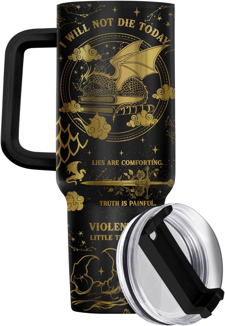 Fantasy Cat Dinosaur 40 oz Tumbler with Handle, Cat Lover Gift | Feline Lover Gift, Feline Kitty Whiskers Paw Meow Fur Baby Enchanted Magical Mythical Quest Tumbler