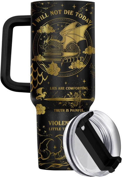 Fantasy Cat Dinosaur 40 oz Tumbler with Handle, Cat Lover Gift | Feline Lover Gift, Feline Kitty Whiskers Paw Meow Fur Baby Enchanted Magical Mythical Quest Tumbler