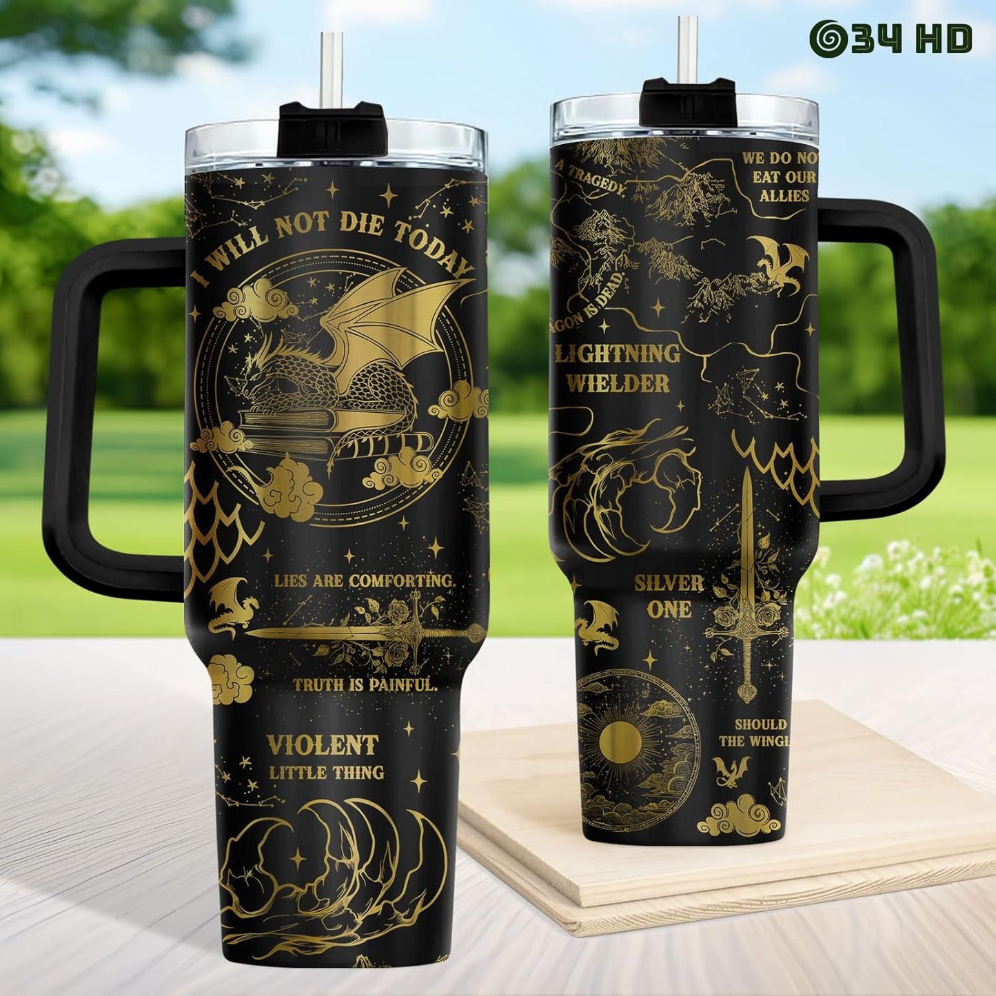 Fantasy Cat Dinosaur 40 oz Tumbler with Handle, Cat Lover Gift | Feline Lover Gift, Feline Kitty Whiskers Paw Meow Fur Baby Enchanted Magical Mythical Quest Tumbler