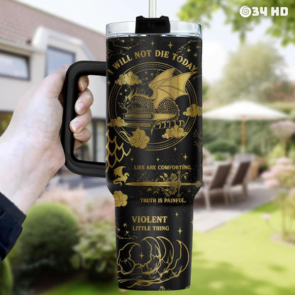 Fantasy Cat Dinosaur 40 oz Tumbler with Handle, Cat Lover Gift | Feline Lover Gift, Feline Kitty Whiskers Paw Meow Fur Baby Enchanted Magical Mythical Quest Tumbler