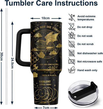Fantasy Cat Dinosaur 40 oz Tumbler with Handle, Cat Lover Gift | Feline Lover Gift, Feline Kitty Whiskers Paw Meow Fur Baby Enchanted Magical Mythical Quest Tumbler