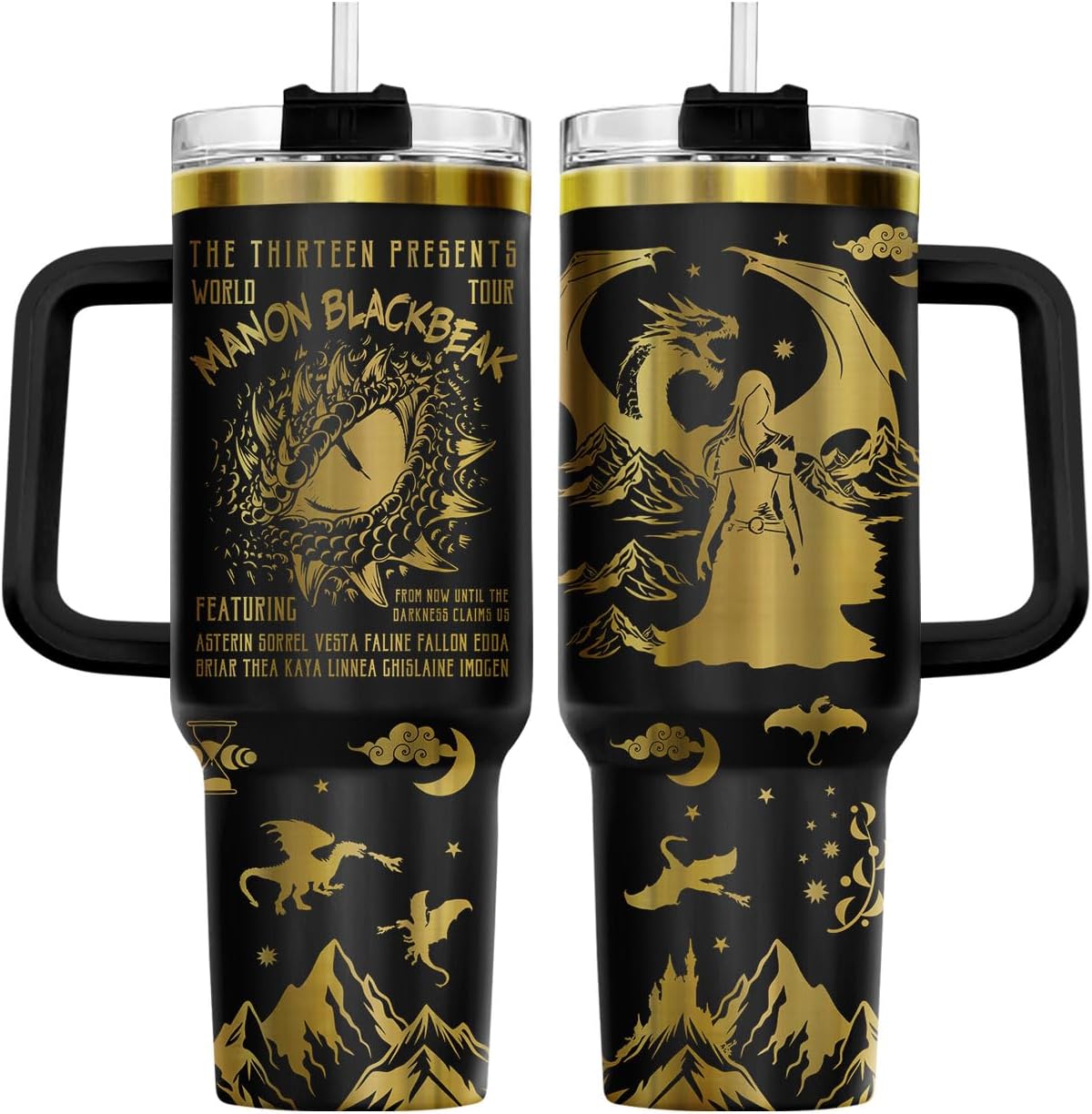 Fantasy Cat Dinosaur 40 oz Tumbler with Handle, Cat Lover Gift | Feline Lover Gift, Feline Kitty Whiskers Paw Meow Fur Baby Enchanted Magical Mythical Quest Tumbler