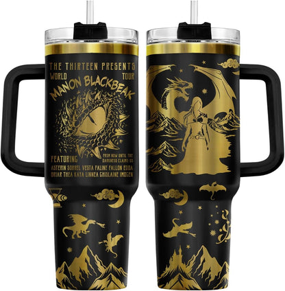 Fantasy Cat Dinosaur 40 oz Tumbler with Handle, Cat Lover Gift | Feline Lover Gift, Feline Kitty Whiskers Paw Meow Fur Baby Enchanted Magical Mythical Quest Tumbler