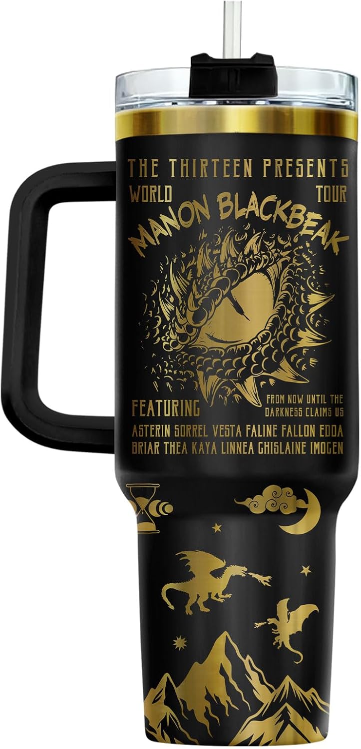 Fantasy Cat Dinosaur 40 oz Tumbler with Handle, Cat Lover Gift | Feline Lover Gift, Feline Kitty Whiskers Paw Meow Fur Baby Enchanted Magical Mythical Quest Tumbler
