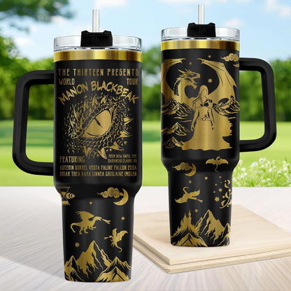 Fantasy Cat Dinosaur 40 oz Tumbler with Handle, Cat Lover Gift | Feline Lover Gift, Feline Kitty Whiskers Paw Meow Fur Baby Enchanted Magical Mythical Quest Tumbler