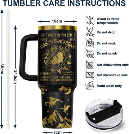 Fantasy Cat Dinosaur 40 oz Tumbler with Handle, Cat Lover Gift | Feline Lover Gift, Feline Kitty Whiskers Paw Meow Fur Baby Enchanted Magical Mythical Quest Tumbler