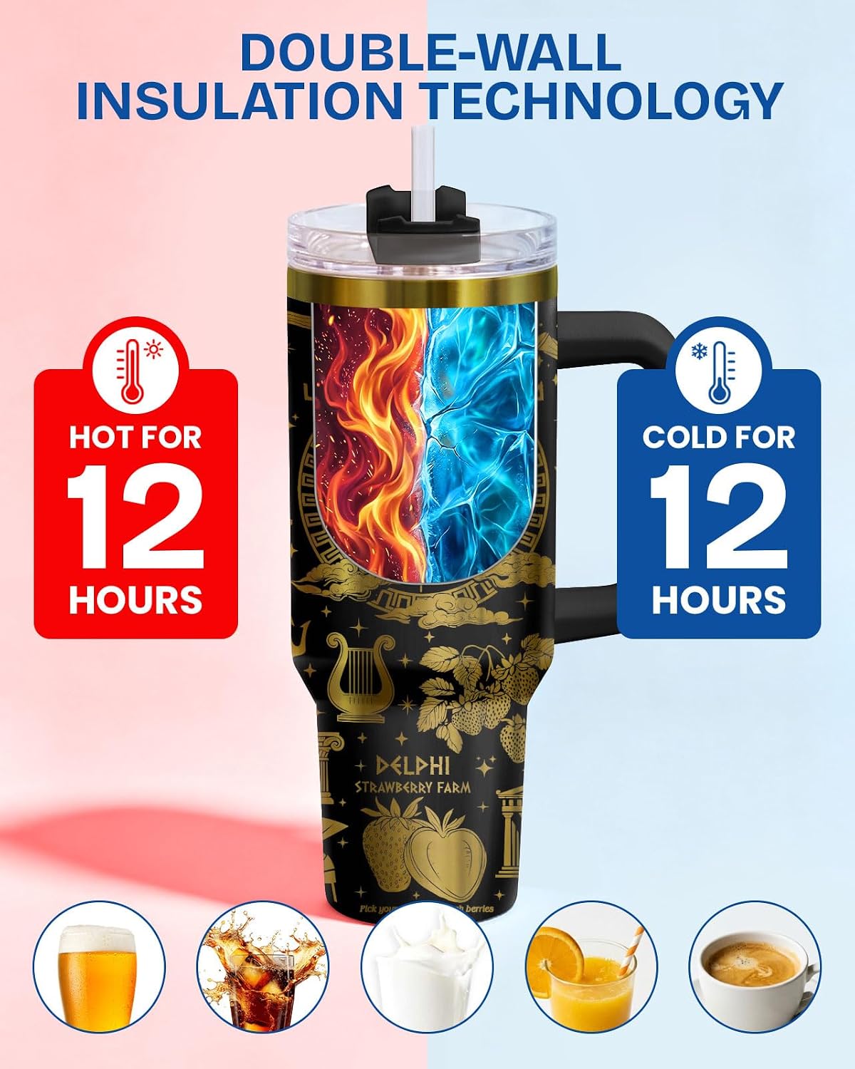 Fantasy Cat Dinosaur 40 oz Tumbler with Handle, Cat Lover Gift | Feline Lover Gift, Feline Kitty Whiskers Paw Meow Fur Baby Enchanted Magical Mythical Quest Tumbler